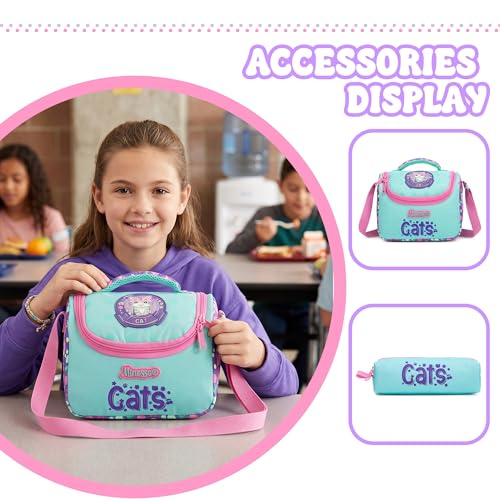 Girls Rolling Backpack with Lunch Box School Backpacks with Wheels 16.5" Roller Backpack for Girls, 3pcs Kids Wheeled Bookbag for Elementary School - color: Lansemao