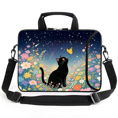 AMARY 13" 13.3" laptop sleeve chromebook case adjustable shoulder strap with handle accessory pocket (Cat-1) - color: Cat-1
