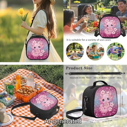 Kawaii Axolotl Kids Backpack School Set 5 Pieces with Lunch Bag Pencil Case and Water Bottle Holder Large Capacity Bookbag for Students - color: Kawaii Axolotl