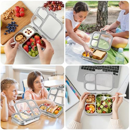 LOHASOK Kids Stainless Steel Lunch Bento Box BPA-Free Leak-Proof Tritan Lid 304 Metal Food Container with 3 Compartments for Girls Boys School Grey - color: Gray, size: 27oz/800ml