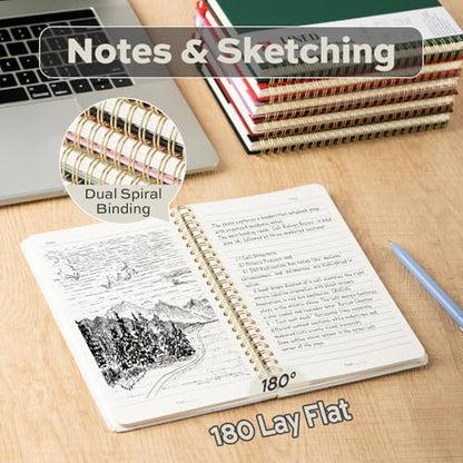 deli Beige Lined Spiral Journal Notebook, 160 Pages, A5 (5.5"x8") Hardcover Writing Notebook, College Ruled Spiral Bound Journal for Women & Men - Perfect for Work, School, Office & Note Taking - color: Beige