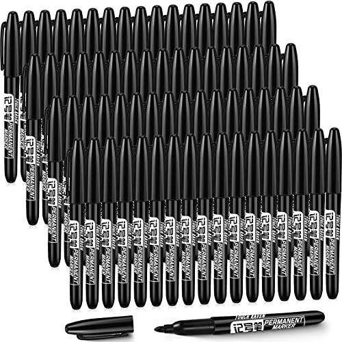 Thenshop 100 Pack Permanent Markers Bulk Black Set Fine Point Marker Pens Waterproof Works on Plastic, Wood, Stone, Metal and Glass