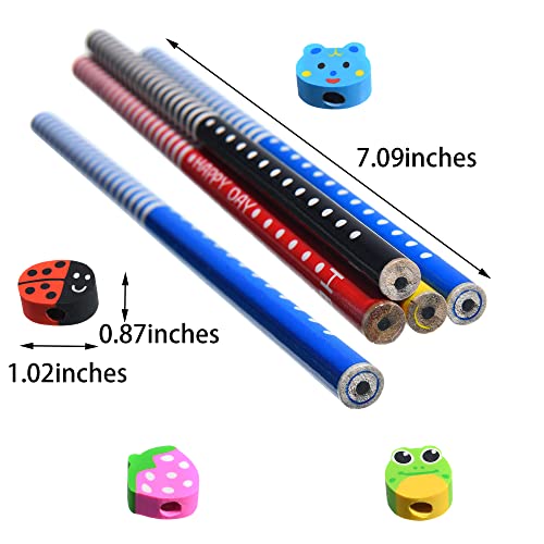 28PCS Assorted Cartoon Stripe Pencils with Fruit Animal Top Eraser for Kids | Topper for Kids School Supplies and Children Prize Gifts (28)