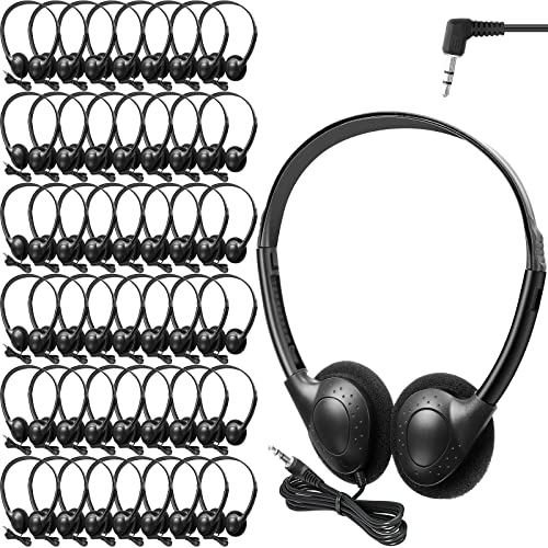 Frienda 48 Pack Classroom Headphones Bulk, Wired School Headsets for Students, Stereo Headphones with 3.5 mm Plug for Classroom, Online Learning, Library(Classic,Black) - color: Black, style: Classic