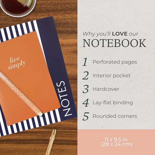 Steel Mill & Co Cute Large Spiral Notebook College Ruled, 11" x 9.5" with Durable Hardcover and 160 Lined Pages, Navy Stripe - color: Navy Stripe