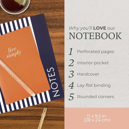 Steel Mill & Co Cute Large Spiral Notebook College Ruled, 11" x 9.5" with Durable Hardcover and 160 Lined Pages, Navy Stripe - color: Navy Stripe