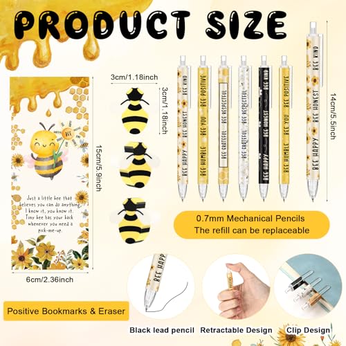 AmazingSpark 60 Sets Back to School Pencils Inspirational Bee Pencil Gifts Bulk 6 Styles 0.7 mm Mechanical Pencils with Erasers Positive Cards for for School Student Teacher Nurse Staff - style: Bee