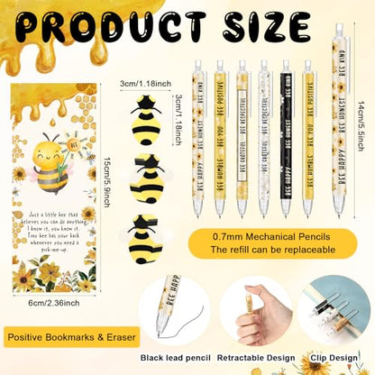 AmazingSpark 60 Sets Back to School Pencils Inspirational Bee Pencil Gifts Bulk 6 Styles 0.7 mm Mechanical Pencils with Erasers Positive Cards for for School Student Teacher Nurse Staff - style: Bee