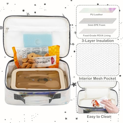 FlowFly Kids Lunch box Insulated Soft Bag Mini Cooler Back to School Thermal Meal Tote Kit for Girls, Boys, Silvery - color: Holographic