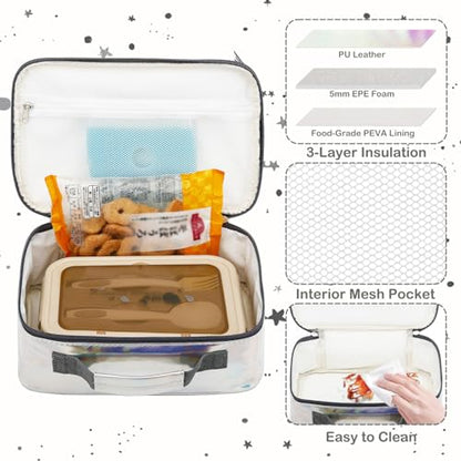 FlowFly Kids Lunch box Insulated Soft Bag Mini Cooler Back to School Thermal Meal Tote Kit for Girls, Boys, Silvery - color: Holographic
