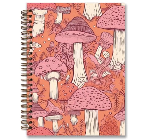Trendy Preppy Pink Mushroom Spiral Notebook Journal,Mushroom Notebook Journal for Teen Girls Student Teacher,College Ruled Hardcover Notebook Journals for Office Desk Accessories - color: Pink