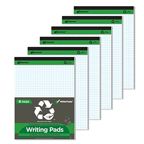 KAISA Graph Paper Legal Pads Writing Pads 6 pad 300 Sheets Recycled Paper 8.5"x11.75" Quad Ruled 4x4 Perforated 50sheets/pad Grid Paper Notepads Writing Tablet White For Office Supplies (White 6pad, 8.5x11.75'') - color: Quad White 6pad, size: 8.5x11.75in