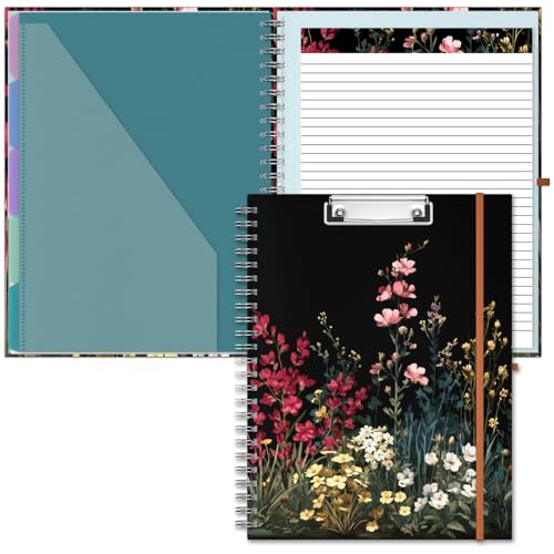 Hongri Clipboard Folio with Refillable Lined Notepad, 8.5 x 11 Clip Board | Folders with Storage 10 Pockets, Spiral Portfolio, Size 12.8X 9.7 in, Office & School Supplies, Art Floral - color: Art Floral