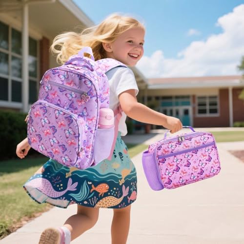 RHCPFOVR Kids Lunch Bag - Insulated Lunch Box for Boys Girls,Washable Lunch Bag and Reusable Toddler Leak-proof Lunchbox for School and Daycare - color: Purple Butterfly