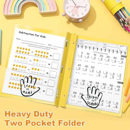 Henoyso 24 Pcs Plastic Folders with Clear Front Pockets and Prongs School to Home File Organizer Plastic Folder for Back to School Parent Teacher Communication Homework Office (Yellow) - color: Yellow