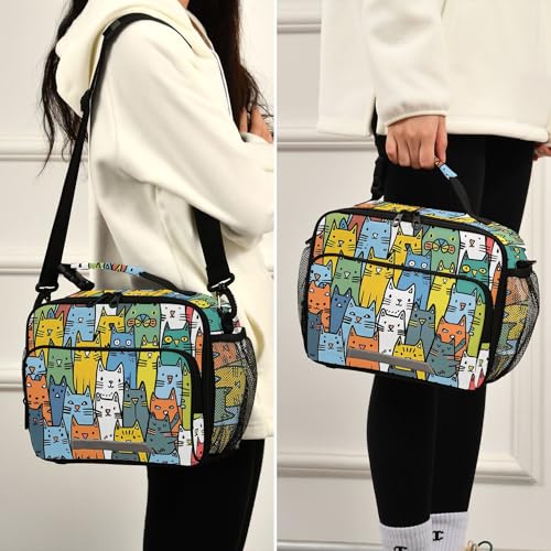 MNSRUU Student Lunch Bag Cute Cat Insulated DinnerTotes Picnic Bag Lunch Box with Adjustable Shoulder Strap for Teen Kids Adults - color: Cat I7925