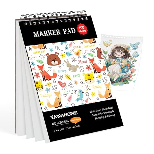 Marker Pad Sketch Book - 100 Sheets Drawing Pad Mixed Media Paper 130GSM Bleedproof Spiral-Bound Art Sketchbook for Alcohol Markers, Watercolor, Pencil & Ink Pens,Sketchpad Kids & Adults Gift