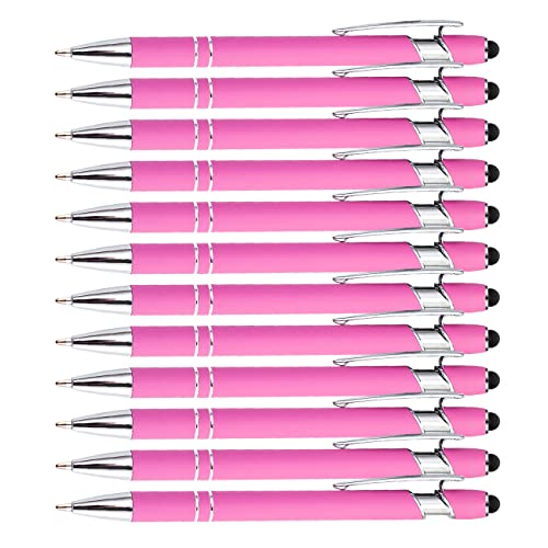 PASISIBICK 12 Pieces Pink Ballpoint Pen with Stylus Tip, 2 in 1 Stylus Stylish Pen, Premium Metal Stylus Pen for Touch Screens, Black Ink, 1.0 mm Medium Point(12 PCS Pink) - color: 12 Pcs Pink Stylus Pens