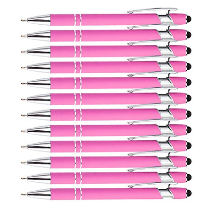 PASISIBICK 12 Pieces Pink Ballpoint Pen with Stylus Tip, 2 in 1 Stylus Stylish Pen, Premium Metal Stylus Pen for Touch Screens, Black Ink, 1.0 mm Medium Point(12 PCS Pink) - color: 12 Pcs Pink Stylus Pens