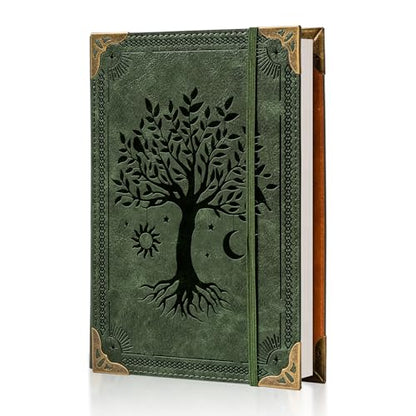 Ovesmusl PU Leather A5 Binder 6 Ring Refillable Journal 100 GSM 240 Pages | Refill Paper Include A5 Planner Binder Loose Leaf Binder Notebook 5.7”x8.3”, Green Tree - color: Green Tree