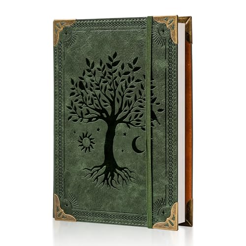Ovesmusl PU Leather A5 Binder 6 Ring Refillable Journal 100 GSM 240 Pages | Refill Paper Include A5 Planner Binder Loose Leaf Binder Notebook 5.7”x8.3”, Green Tree - color: Green Tree