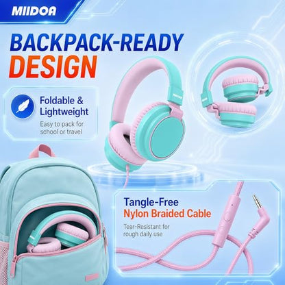 MIDOLA Kids Headphone Wired Volume Limited 85/94dB Over-Ear/On-Ear Foldable Headset with Microphone Hearing Protection Headphones for Toddler Boy Girl Child School Learning Pad Tablet Cyan - color: Cyan