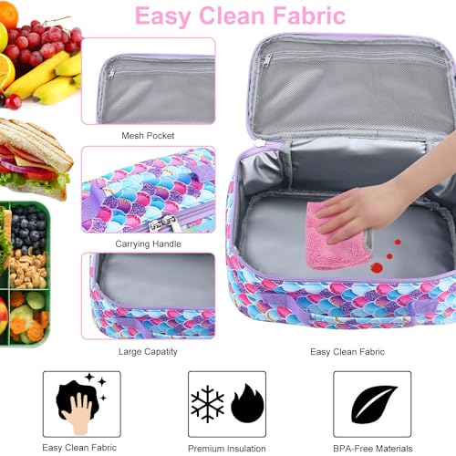 RHCPFOVR Kids Lunch Bag - Insulated Lunch Box for Boys Girls,Washable Lunch Bag and Reusable Toddler Leak-proof Lunchbox for School and Daycare - color: Blue Mermaid