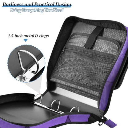 Purple Fish Scale Pattern Zipper Binder 3 Ring 1.5 Inch School Binder Organizer with Shoulder Strap Handle File Folder Pockets Large Capacity Students Girl Boy Men Office Work - color: Purple Fish Scale Pattern