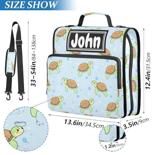 Cartoon Turtles Blue Print Custom Zipper Binder Bag 3 Ring with Shoulder Strap & Handle Personalized Binder Bag Expandable File Folder for School - color: Multi-cartoon Turtles Blue