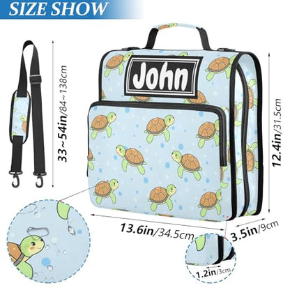 Cartoon Turtles Blue Print Custom Zipper Binder Bag 3 Ring with Shoulder Strap & Handle Personalized Binder Bag Expandable File Folder for School - color: Multi-cartoon Turtles Blue