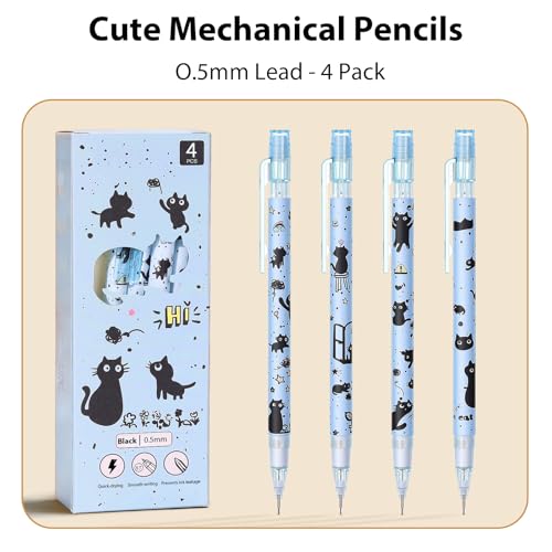4 Pcs Cat Mechanical Pencils Cute 0.5mm Mechanical Pencil Kawaii Pencils School Pencil for Students Women Office School Suppies