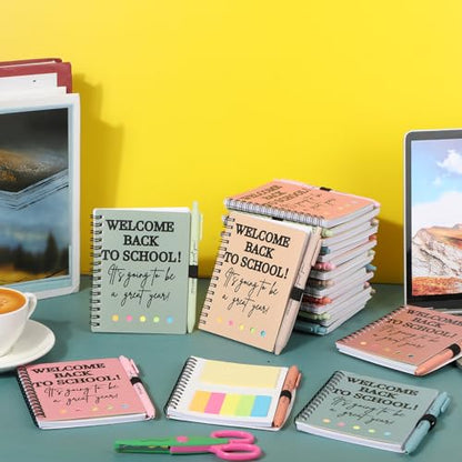 Dunzoom 40 Pcs Welcome Back to School Gifts Bulk Spiral Notebooks with Sticky Notes Motivational Pens First Day of School Notepads Party Favor for Teacher Student Classroom(Simple,Morandi) - style: Bohemian