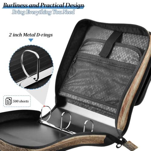 Rustic Deer USA Flag 3 D-Ring 2 inch Zipper Binder Bag with Shoulder Strap, Multi-Pocket Portfolio Organizer Case for 240 Inch Laptop Middle School