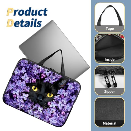 Laptop Bag 15.6 Inch,Resistant Shockproof Laptop Sleeve Case Protective Cover Carrying Case with Handle Compatible for HP Dell Lenovo Acer Asus Notebook Computer,Black Cat Purple Flower - color: Black Cat Purple Flower, size: 15-15.6 in