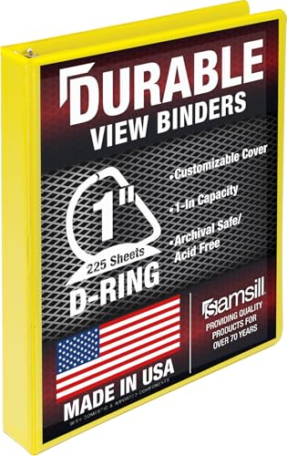 Samsill Durable 1 inch 3 Ring Binder, D Ring Binder, 100% Recycled Chipboard, Yellow - color: Yellow, size: 1 Pack, style: 1 Inch