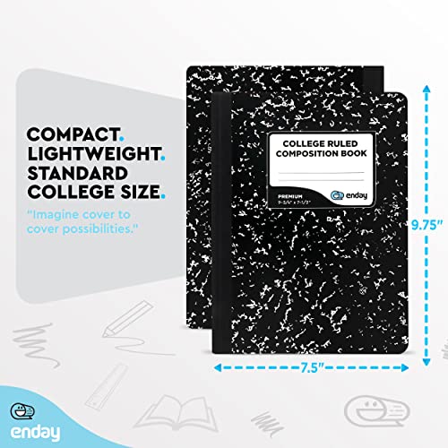 Enday Composition Notebooks College Ruled Paper, Black Marble Composition Notebook, Premium Composition Books, 100 Sheets Ruled Notebook for School Journal and Office Supplies (2 Pack)