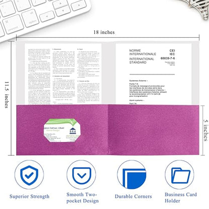 Zzrywuty 50 Packs Heavy Duty Rose Purple 2 Pocket Folders with Business Card Slot,Holds 100 Sheets Fits Letter Size File Folder Presentation Folder for School,Office,Home - color: 50pcs -Rose Purple