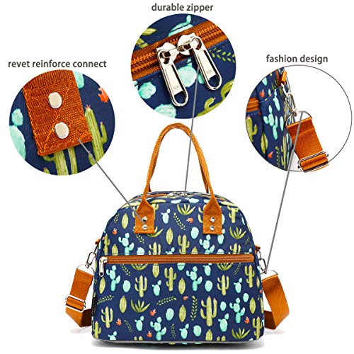 FlowFly Insulated Lunch Bag With Shoulder Strap for Women, Men, and Kids, Large and Reusable, Handle, Freezable Work and School Travel Tote and Meal Prep Organizer,Cactus - color: Cactus