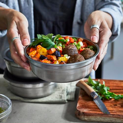BLACK + BLUM Lunch Bowl - Reusable Meal Prep Containers for Picnic & Camping - Microwavable Stainless Steel Lunch & Dinner Food Storage Box with Leak Proof Lid - Dishwasher & Oven Safe - 650ml | Leak Proof & Airtight, Durable & Reusable, Stackable Food St