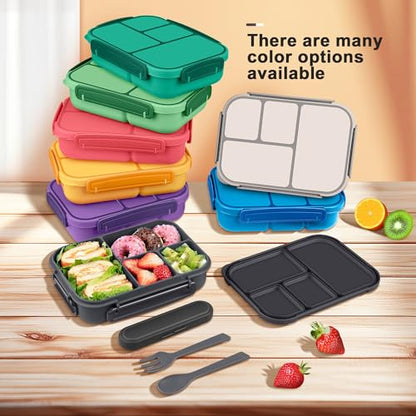 Amathley Lunch Box Kids,Bento Box Adult,Leakproof Lunch Containers for Adults/Kids/Toddler,1200ML-4 Compartments bento Lunch box with Utensil,Microwave & Dishwasher & Freezer Safe (Dark Gray) - color: Dark Gray
