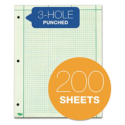 TOPS Engineering Computation Pad, 8-1/2" x 11", Glue Top, 5 x 5 Graph Rule on Back, Green Tint Paper, 3-Hole Punched, 200 Sheets (35502)