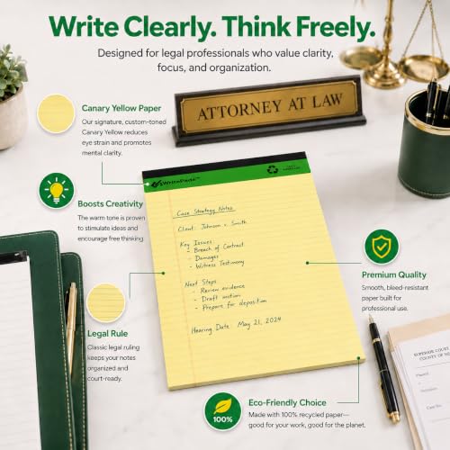 KAISA Legal Note pads 8.5 x 11，12pads 600 Sheets note pads office supplies Recycled Paper 8.5 x 11 Wide Ruled 50 sheets Premium Thick Paper Hard Back Notepads 8-1/2"x 11-3/4" Writing Tablet Canary For Office Supplies (Pack of 12) - color: Canary 12pad, si