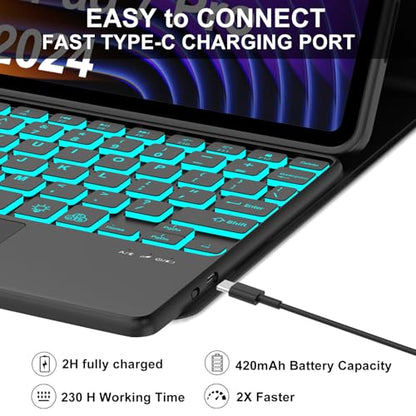 IVEOPPE Keyboard Case for Xiaomi Pad 8/8 Pro/Pad 7/7 Pro 11.2 Inch Trackpad | 7 Color Backlit, Magnetic Detachable Wireless Bluetooth Keyboard, Multi-Touch Trackpad, Stain Resistant Cover, Rechargeable - color: Black (Backlit Keyboard)