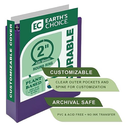 Samsill Plant-Based 2 Inch Durable Round Ring, View Binder, Eco-Friendly, USDA Certified Biobased, Purple - color: Purple, size: 2", style: Single
