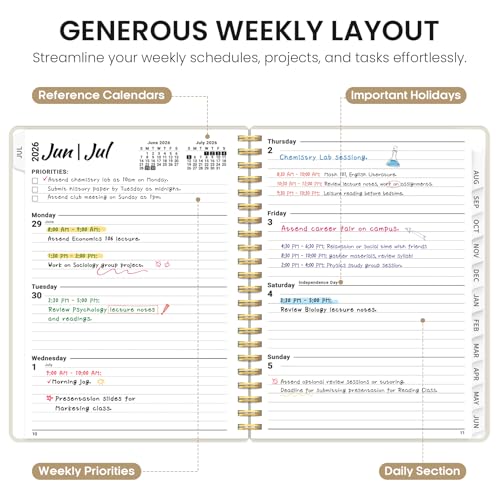 Planner 2026-2027, 8.5" x 11" Weekly and Monthly Academic Year Planner Calendar, July 2026 - June 2027, Hardcover Large School Planning Agenda With Tabs, Perfect for School & Office Supplies, A4, Beige - color: H-Beige, size: A4(8.5"x11")