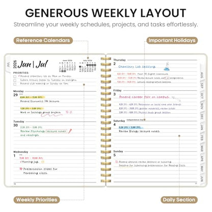 Planner 2026-2027, 8.5" x 11" Weekly and Monthly Academic Year Planner Calendar, July 2026 - June 2027, Hardcover Large School Planning Agenda With Tabs, Perfect for School & Office Supplies, A4, Beige - color: H-Beige, size: A4(8.5"x11")