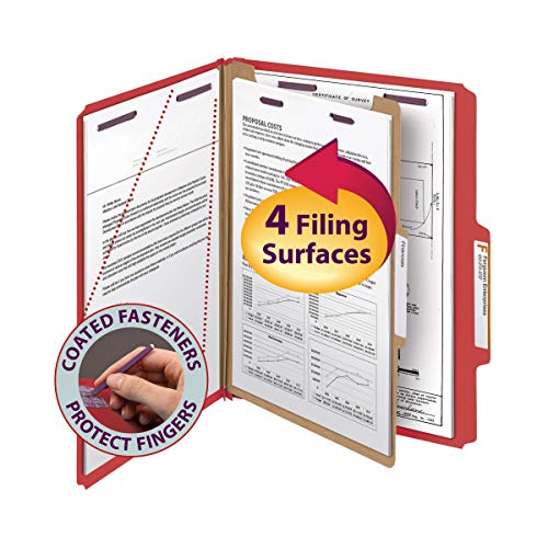 Smead Pressboard Classification File Folder with SafeSHIELD Fasteners, 1 Divider, 2" Expansion, Letter Size, Bright Red, 10 per Box (13731) (Pack of 1) - color: Bright Red