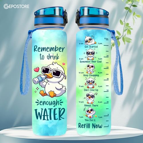 32 Oz Water Track Bottle, Remember To Drink Water, Water Bottle With Time Marker, Duck Motivational Insulated Water Bottle, Gifts For Family Friend, Birthday Gifts - color: Cute Duck