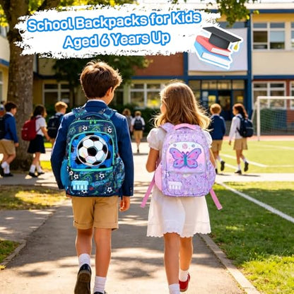 Kids Backpack for Boys with Lunch Box, Cute Soccer Kids Elementary SchoolBag Middle-School Bookbag Back to School Gift - color: Soccer