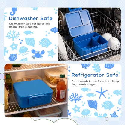 Bento Lunch Box for Kids with 8oz Thermo Containers for School,Camping | Vacuum Insulated Food Jar,Leakproof Silicone-Seal,5 Compartments with Dividers,Dishwasher & Refrigerator Safe,BPA-Free - color: Blue